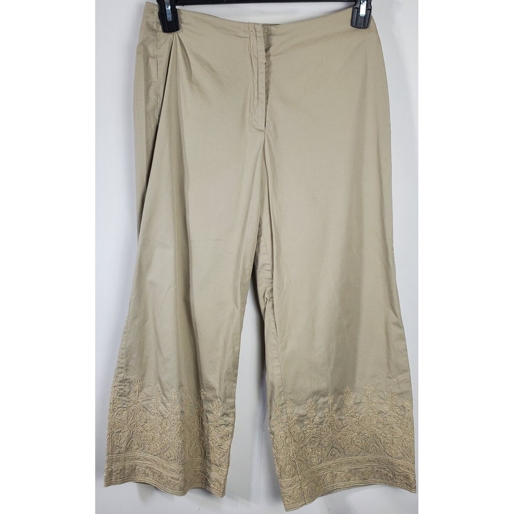 Tommy Hilfiger Capri Pants Beige Womens 6 Y2K Vintage Embroidered Wide Leg Boho